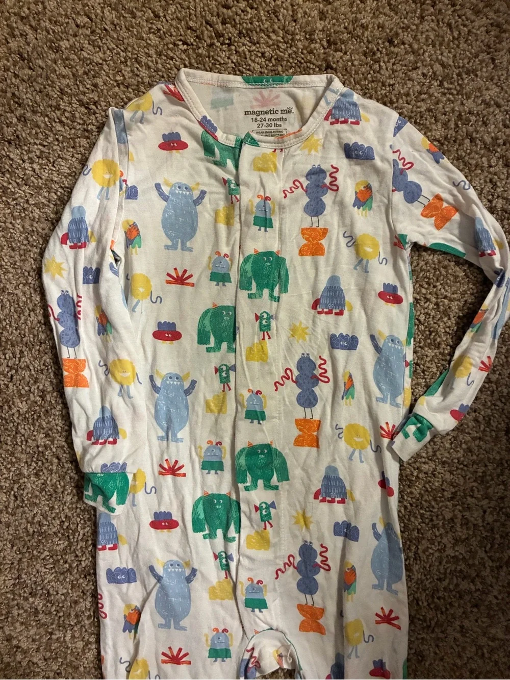 Magnetic Me White Multicolor Monster Print Sleep Sack Pajamas